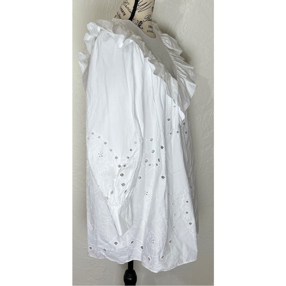 Zara Women Ruffle Openwork Embroidered White  Dress Bloggers Favorite, Medium - Picture 4 of 16